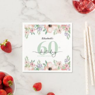 Serviette En Papier Elegant Pastel Floral 60th Birthday Party