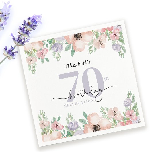 Serviette En Papier Elegant Pastel Floral 70th Birthday Party
