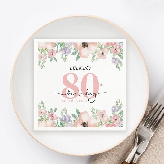 Serviette En Papier Elegant Pastel Floral 80th Birthday Party