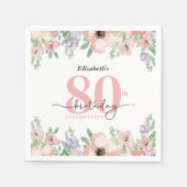 Serviette En Papier Elegant Pastel Floral 80th Birthday Party (Devant)