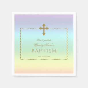 Serviette En Papier Elégant Pastel Rainbow Color Gold Cross Baptism