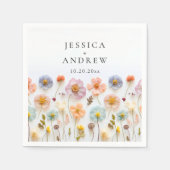 Serviette En Papier Élégant Pastel rose Fleur sauvage Mariage (Devant)