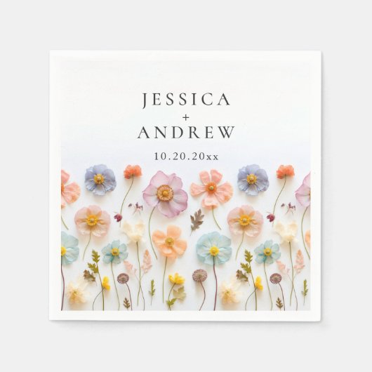 Serviette En Papier Élégant Pastel rose Fleur sauvage Mariage (Devant)