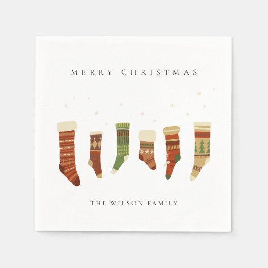 SERVIETTE EN PAPIER ÉLÉGANT PASTEL ROUGE ÉTOILE ÉTOILE VERT CHIRSTMAS  (Devant)