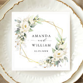 Serviette En Papier Elégant Pastel White Roses Eucalyptus Mariage