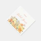 Serviette En Papier Élégant Peach Aquarelle Fleurs Mariage  (Coin)
