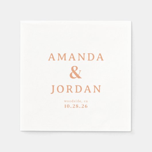 Serviette En Papier Elegant Peach Minimalist Names (Devant)