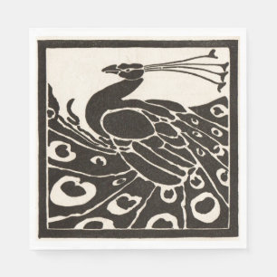 SERVIETTE EN PAPIER ÉLÉGANT PEACOCK BLANC NOIR