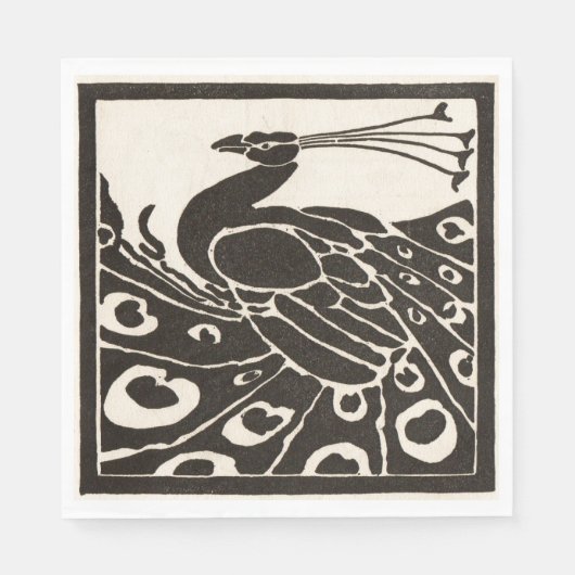 SERVIETTE EN PAPIER ÉLÉGANT PEACOCK BLANC NOIR (Devant)