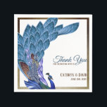Serviette En Papier Elégant Peacock Blue & Gold Foil personnalisé<br><div class="desc">Élégante serviettes en papier carré paon avec de beaux graphismes d'un paon coloré bleu,  encadré par une bordure texturée en feuille d'or foncé.</div>