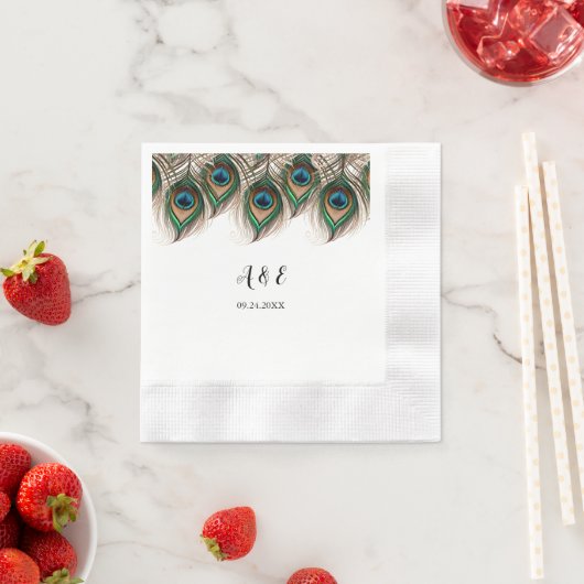 Serviette En Papier Élégant Peacock Feather Mariage serviettes (En situation)
