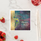 Serviette En Papier Elégant Peacock Feathers Bijoux Scrolls Mariage (En situation)