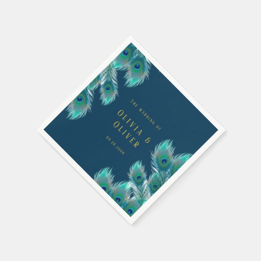 Serviette En Papier Elégant Peacock Feathers et Mariage Or (Coin)