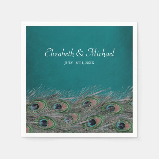 Serviette En Papier Elégant Peacock Feathers Mariage personnalisé (Devant)
