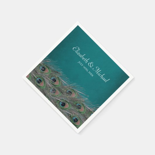Serviette En Papier Elégant Peacock Feathers Mariage personnalisé (Coin)