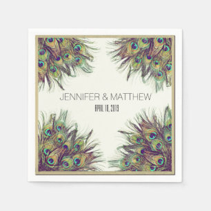 Serviette En Papier Elégant Peacock Feathers Mariage personnalisé
