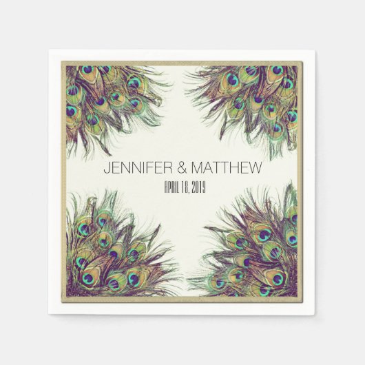 Serviette En Papier Elégant Peacock Feathers Mariage personnalisé (Devant)