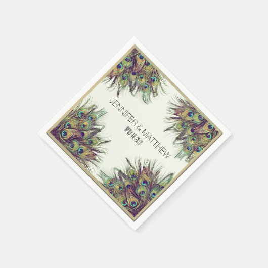 Serviette En Papier Elégant Peacock Feathers Mariage personnalisé (Coin)