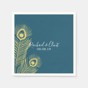 Serviette En Papier Élégant Peacock Or Mariage Party Papier serviettes