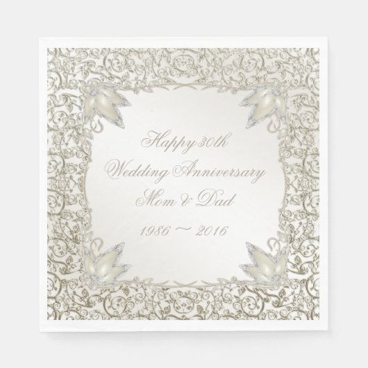 Serviette En Papier Elegant Pearl 30e anniversaire de Mariage (Devant)