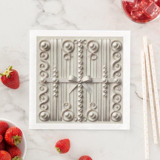 Serviette En Papier Elegant Pearl & Ribbon Napkin : Une touche de Soph (En situation)