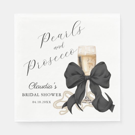 Serviette En Papier Elegant Pearls & Prosecco Black Bow Bridal Shower (Devant)