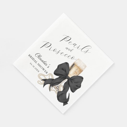 Serviette En Papier Elegant Pearls & Prosecco Black Bow Bridal Shower (Coin)