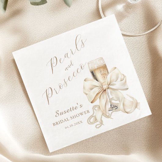 Serviette En Papier Elegant Pearls & Prosecco Bridal Shower 