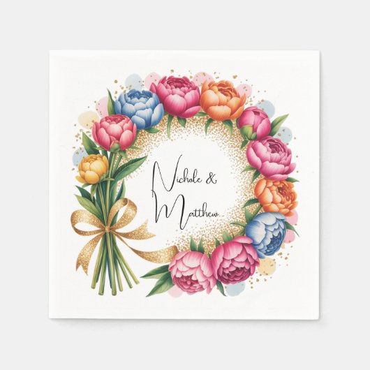Serviette En Papier Elégant Peony Bouquet Mariage (Devant)