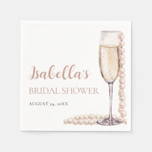 Serviette En Papier Élégant Perles d'Or et Prosecco pour Enterrement d