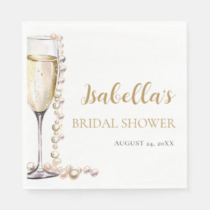 Serviette En Papier Élégant Perles d'Or et Prosecco pour Enterrement d