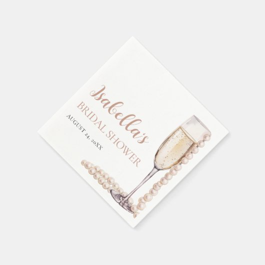 Serviette En Papier Élégant Perles Dorées et Prosecco pour la Mariée (Coin)