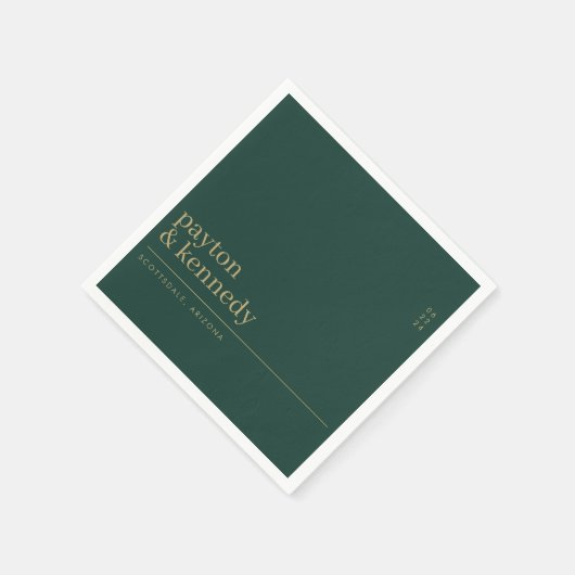 Serviette En Papier Elégant Personnalisé Avec Nom Mariage Réception (Coin)