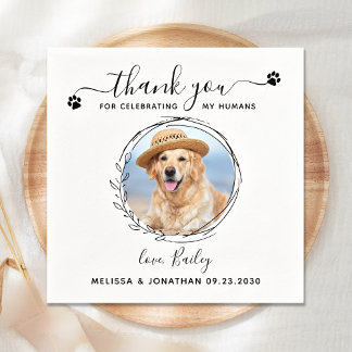 Serviette En Papier Élégant Personnalisé Merci photo de chien Mariage
