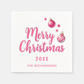 Serviette En Papier Élégant Personnalisé Simple Rose Joyeux Noël (Devant)