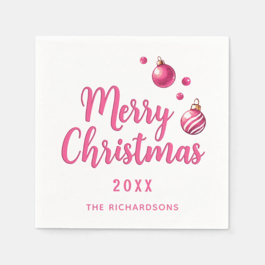 Serviette En Papier Élégant Personnalisé Simple Rose Joyeux Noël (Devant)