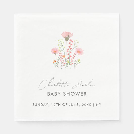 Serviette En Papier Elégant petit Baby shower Fleur sauvage moderne (Devant)