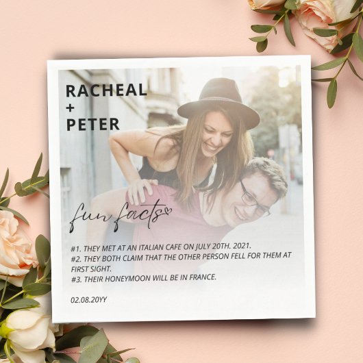 Serviette En Papier Elégant Photo Simple Couple Fun Fact pour Mariage