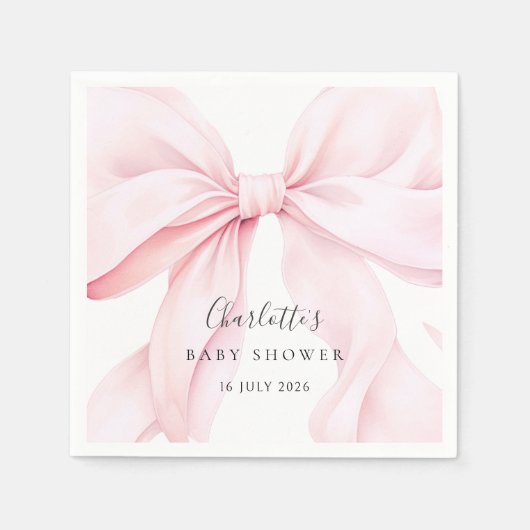 Serviette En Papier Elegant Pink Bow Baby Bridal Shower (Devant)
