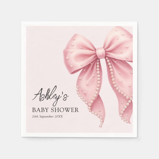 Serviette En Papier Elegant Pink Bow Baby Shower (Devant)