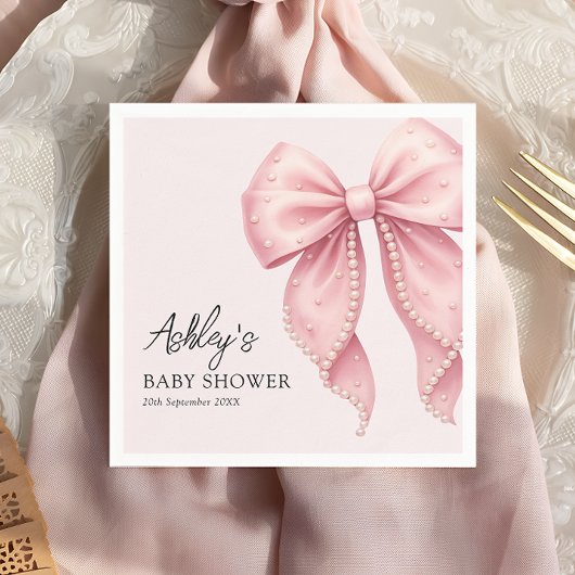 Serviette En Papier Elegant Pink Bow Baby Shower