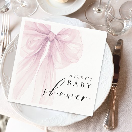 Serviette En Papier Elegant Pink Bow Baby Shower