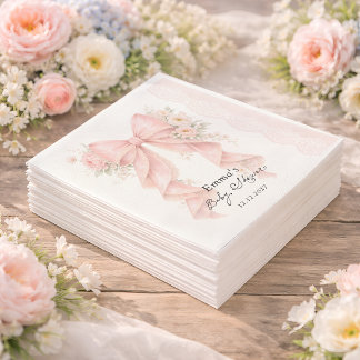 Serviette En Papier Elegant Pink Bow Floral Girl Baby Shower