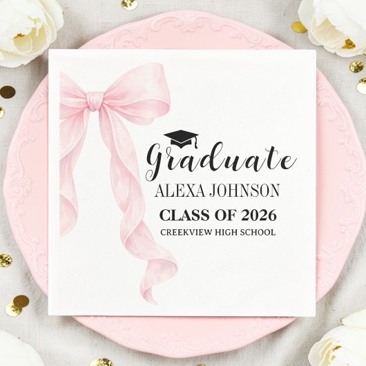 Serviette En Papier Elegant Pink Bow Graduation Cap Graduate
