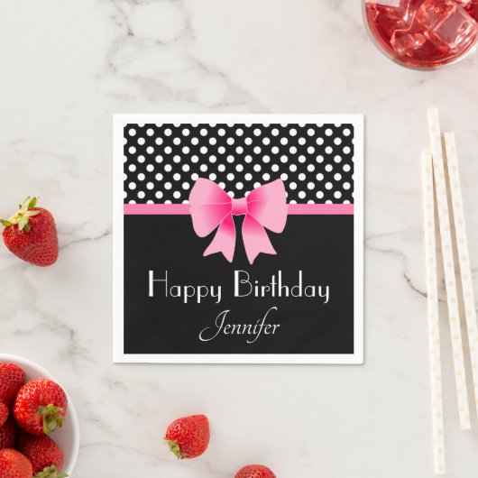 Serviette En Papier Elégant Pink Bow heureux anniversaire (En situation)