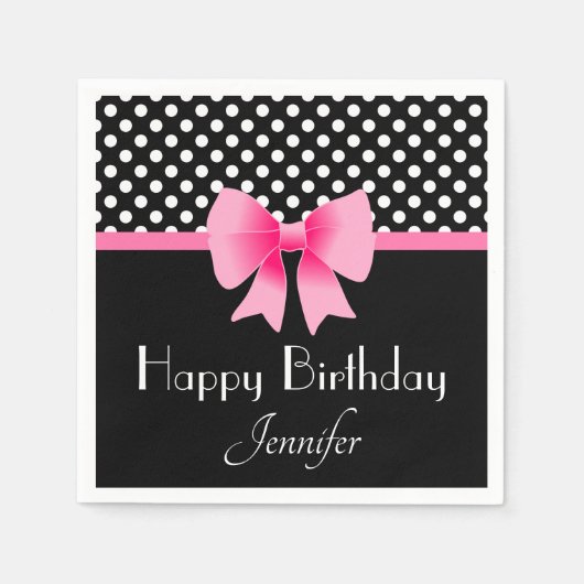 Serviette En Papier Elégant Pink Bow heureux anniversaire (Devant)