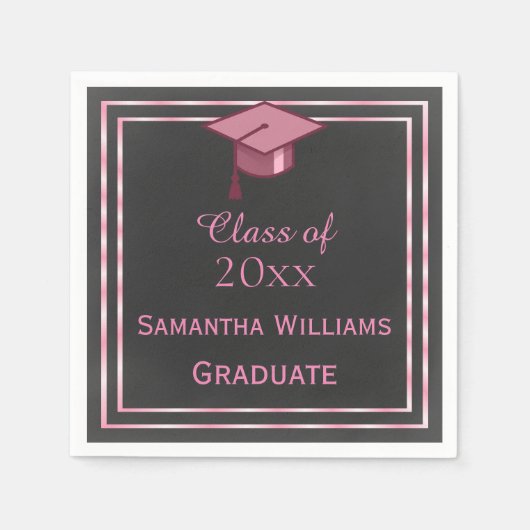 Serviette En Papier Élégant Pink encadré Graduation (Devant)