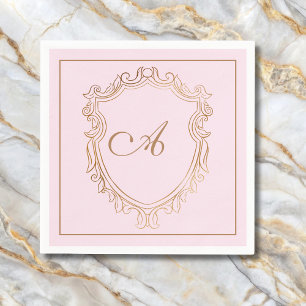 Serviette En Papier Élégant Pink Gold Monogramme initial