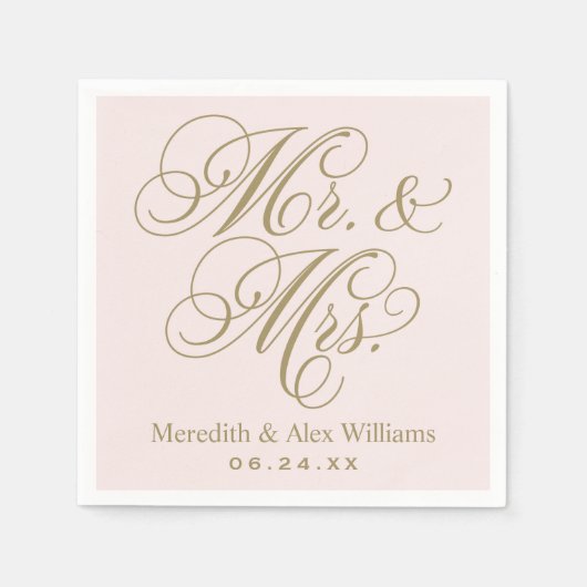 Serviette En Papier Elegant Pink Gold Mr et Mme Script Monogram (Devant)