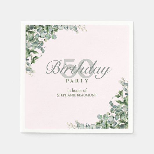 Serviette En Papier Elegant Pink Green Flower Women's 50th Birthday (Devant)